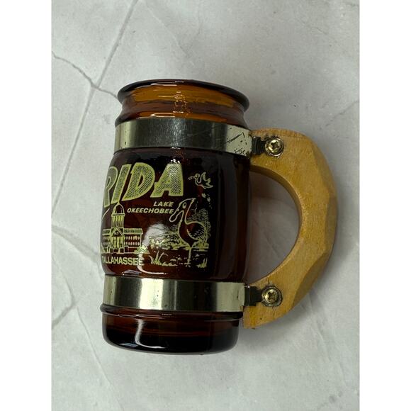 Siesta Ware Brown FLORIDA Toothpick Shot Barrel Glass Wood Handle Gold Trim 4 oz - Picture 6 of 7